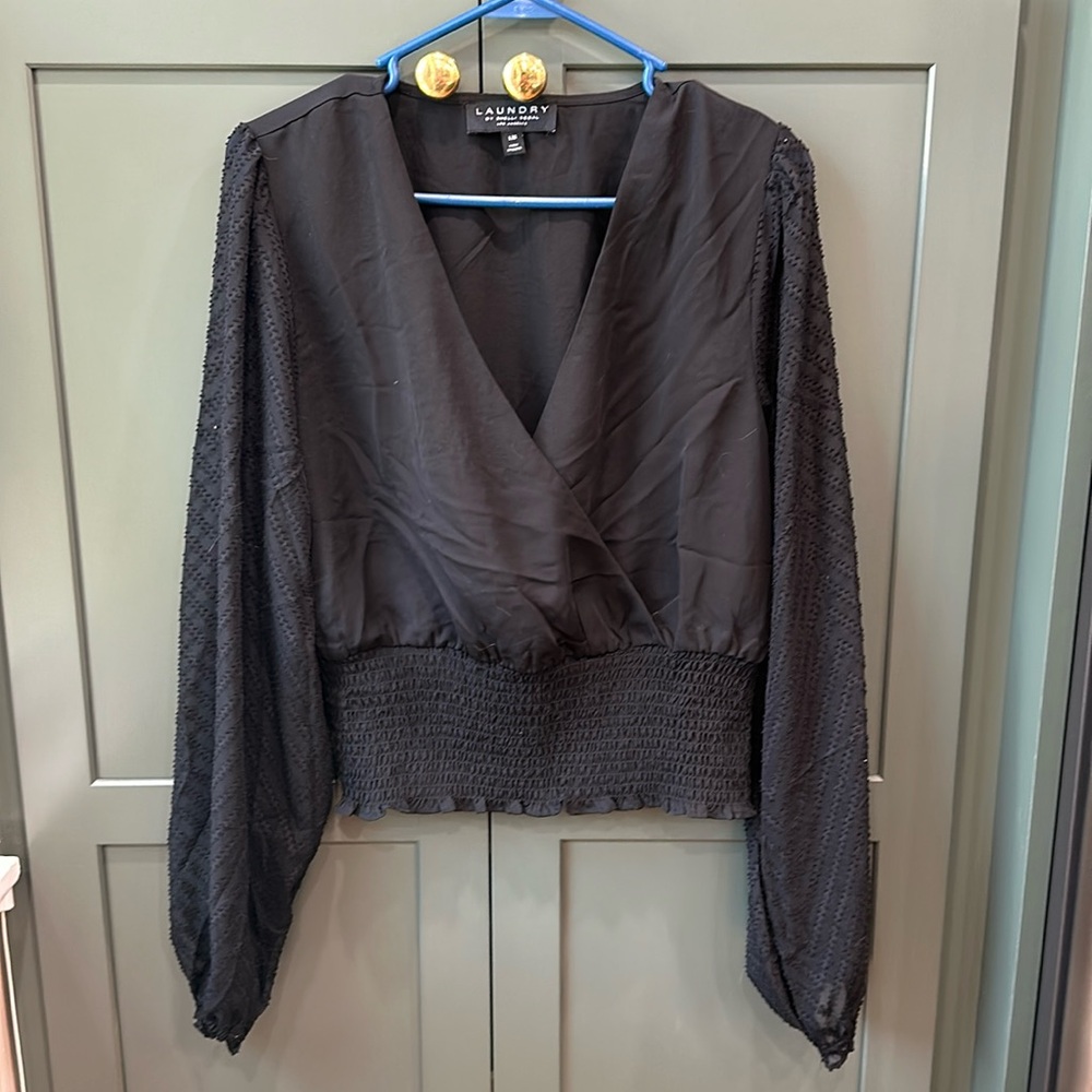 Laundry by Shelli Segal Black Top with Long Sheer Sleeves